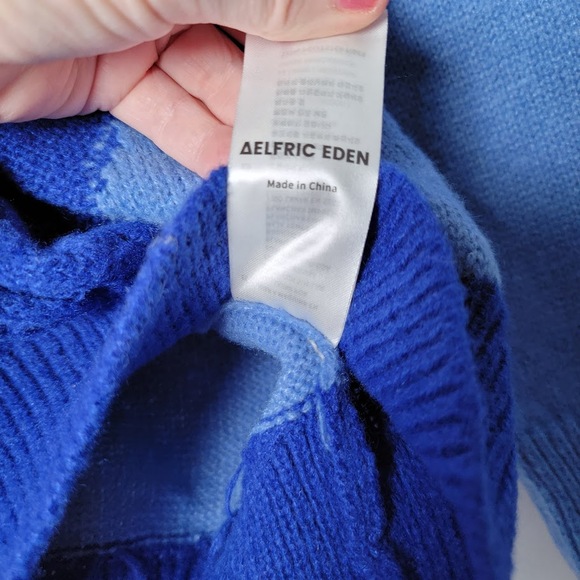 Aelfric Eden Colorblock Sweater Men's XL Blue Cream Chunky Knit Indie Streetwear - Picture 10 of 10